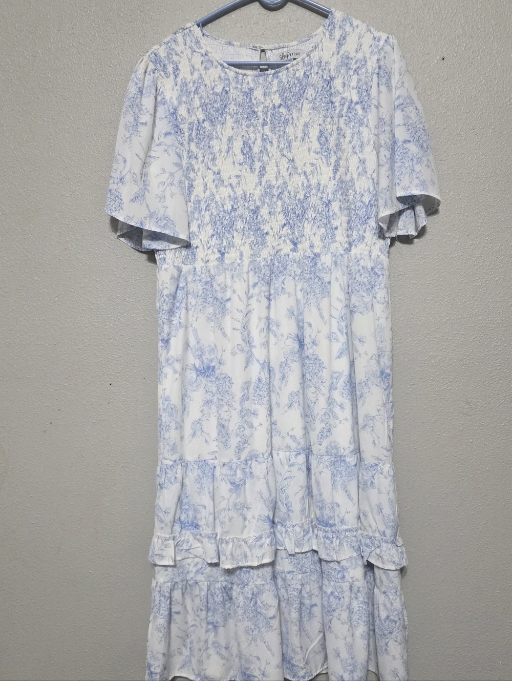 Lucy Avenue White Dress with Pale Blue Floral Print